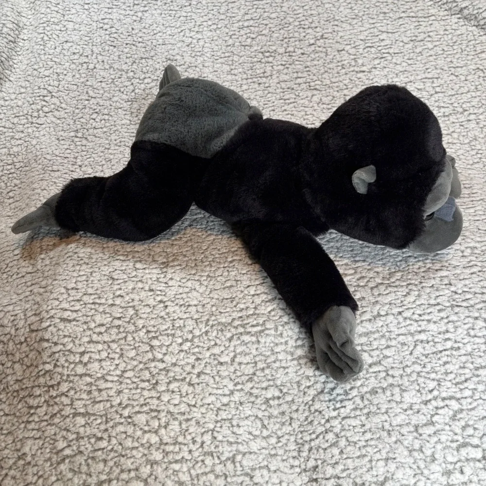 FAO Schwarz Plush Gorilla Black Grey Stuffed Animal Gold Button 2021 35047A21212